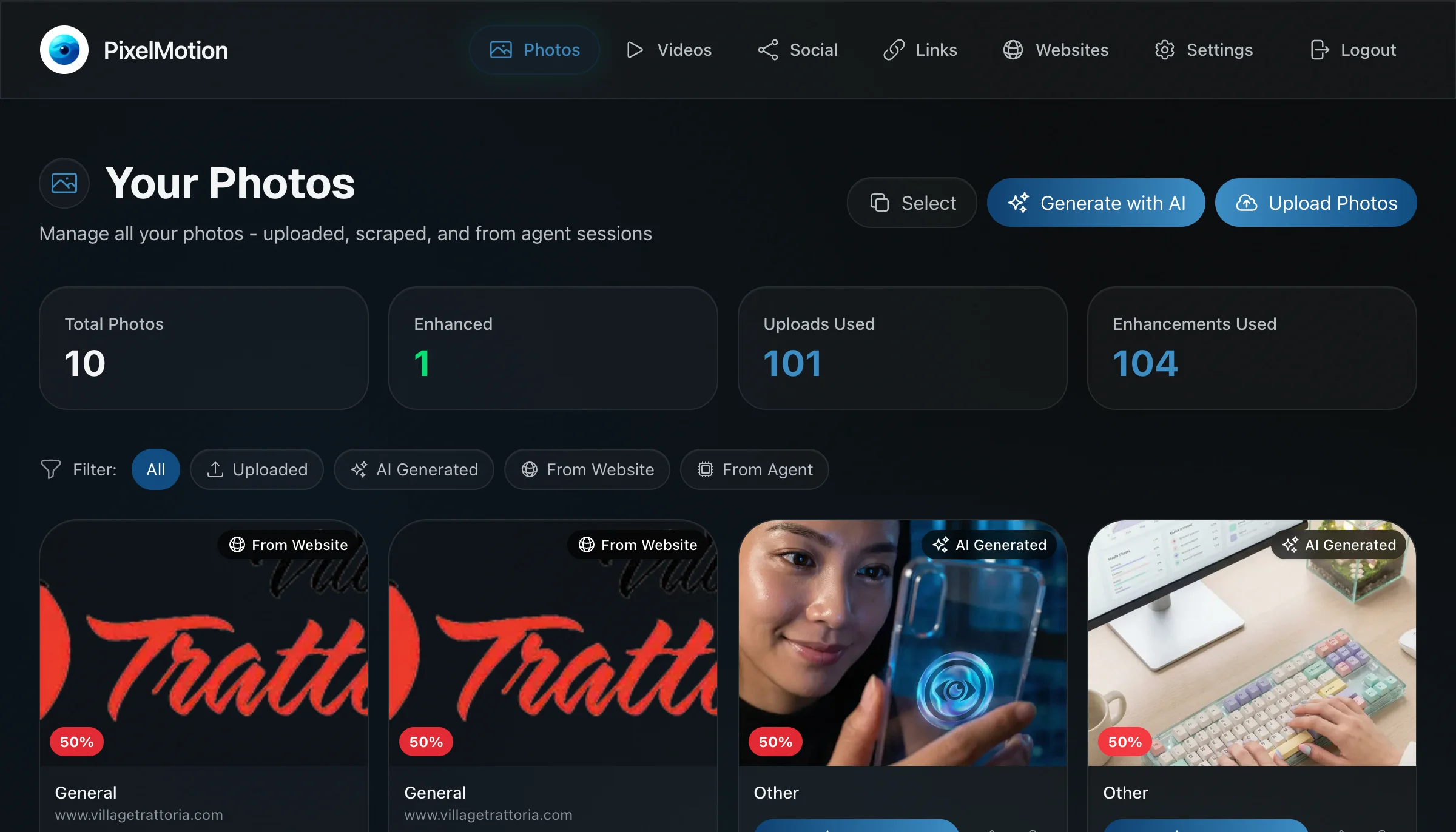 Photos Gallery - Browse and select photos for enhancement