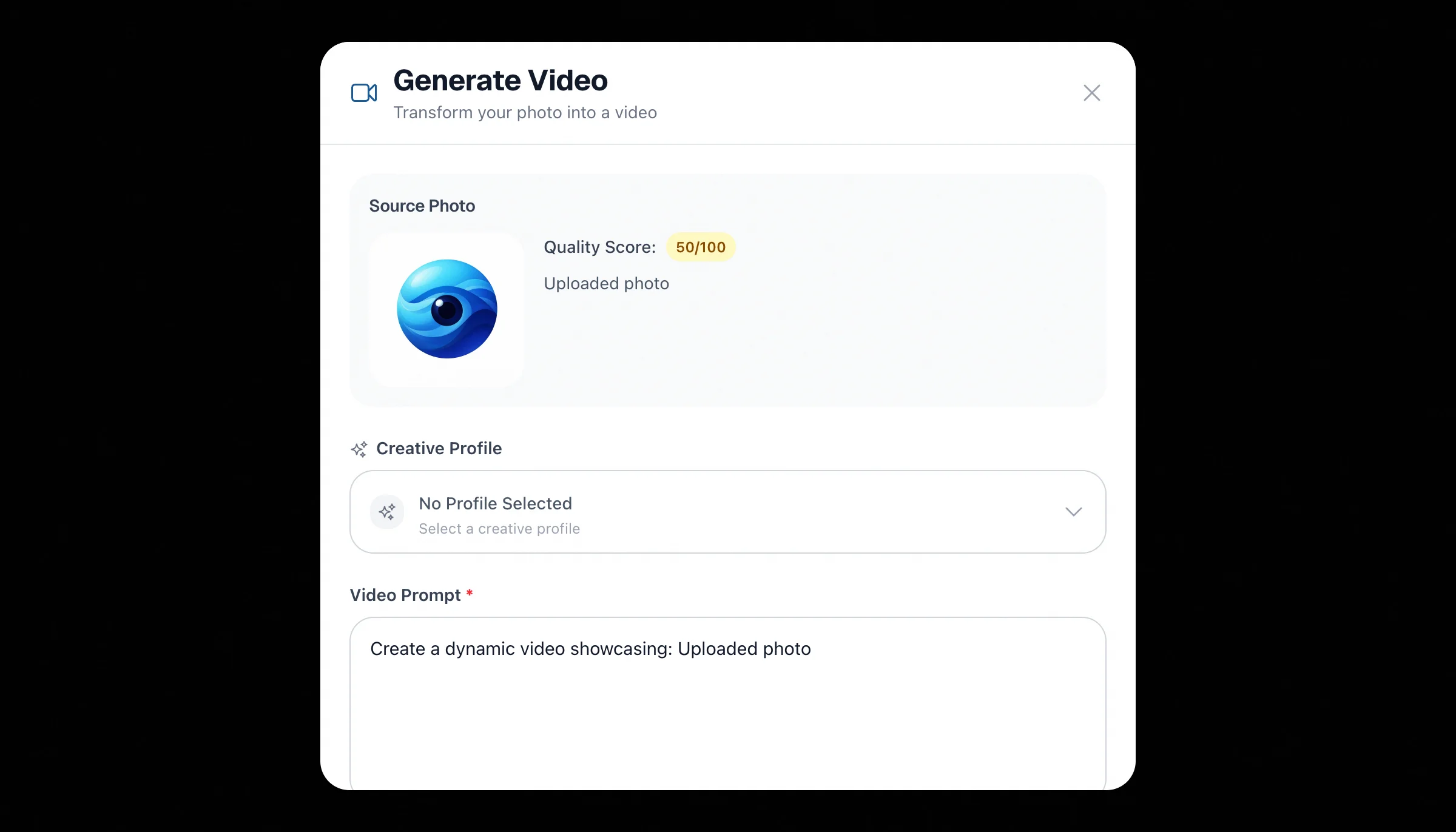 Create Video - Select platform and video style